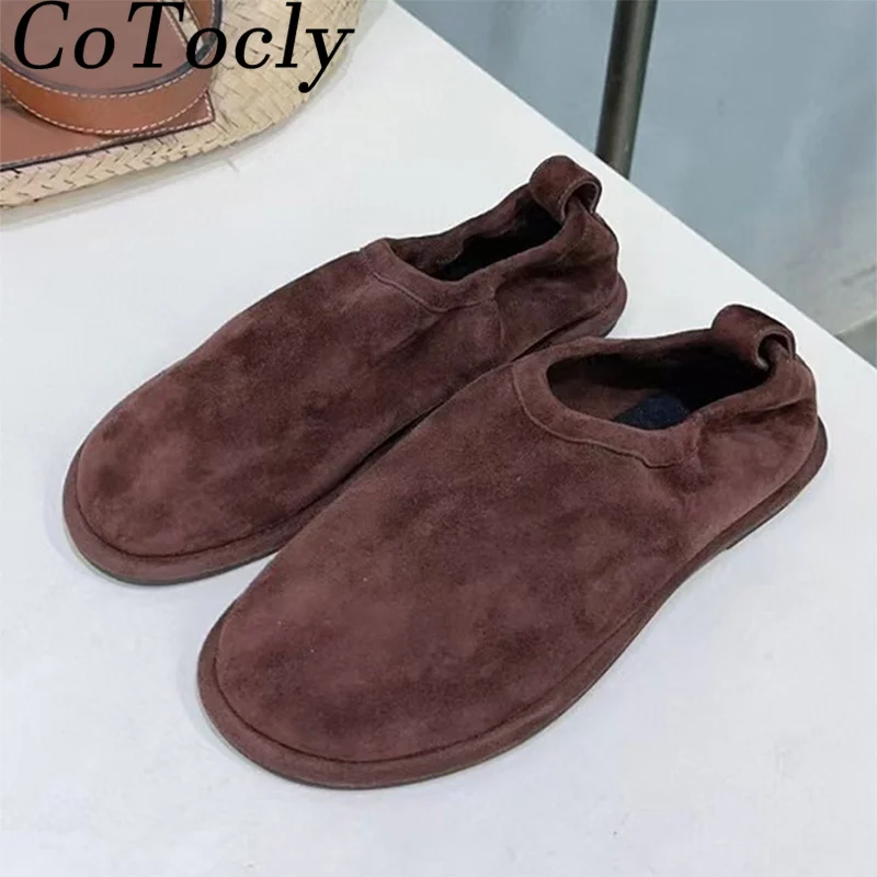 

2025 New Loafers Woman Round Toe Elastic Band Comfort Lightweight Commuting Shoes Woman Suede Leather Flat Shoes For Women