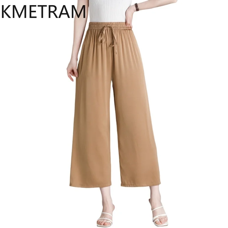 KMETRAM 91% Mulberry Silk Pants Women 2024 Elegant Fashion Trousers Womens High Waisted Straight Trouser Summer Clothes штаны