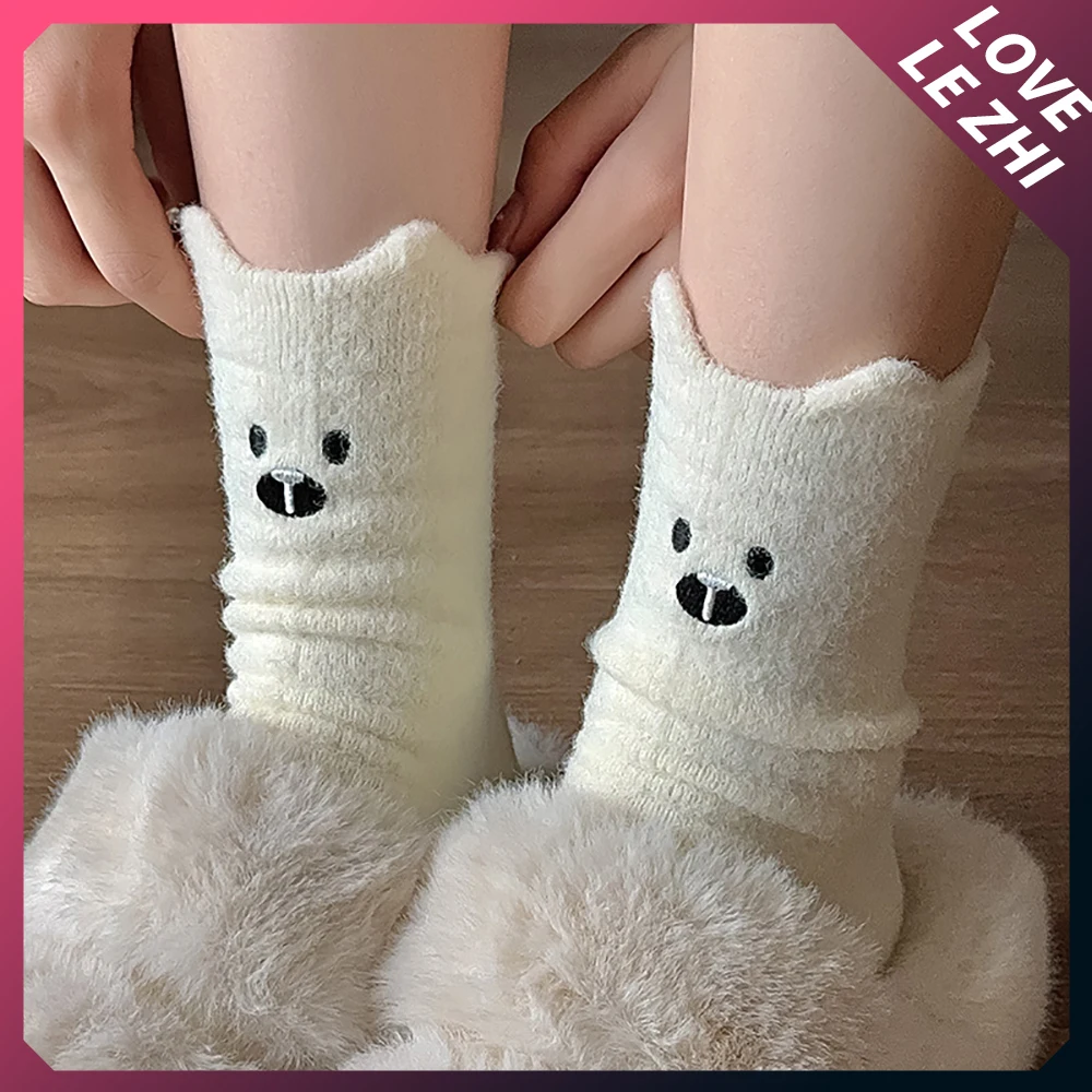 

A Pair Solid Color Lovely Three-Dimensional Ears Autumn Winter Warm Mid-Tube Socks Soft Breathable Comfortable Casual Socks