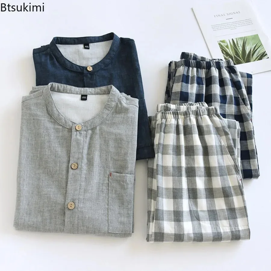 جديد الرجال ملابس منزلية قطنية غير رسمية مجموعات طويلة الأكمام سترة بلوزات وسراويل بيجامة مجموعات س الرقبة مرونة الخصر منقوشة ملابس خاصة مجموعات #3