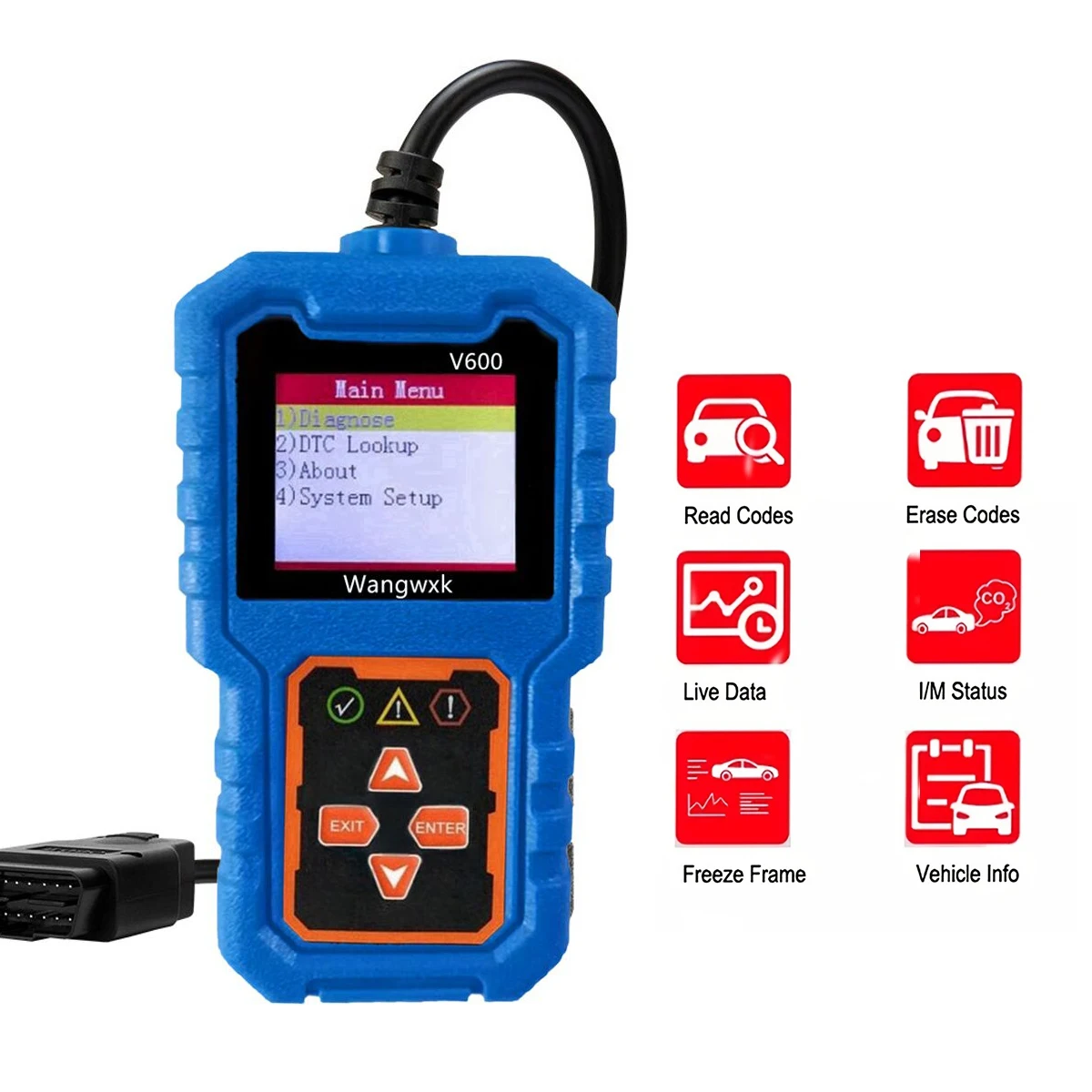 Dispositivo de Detecção de Falhas Automotivas V600 OBD2, Leitor de Códigos de Motor, Scanner Automotivo.