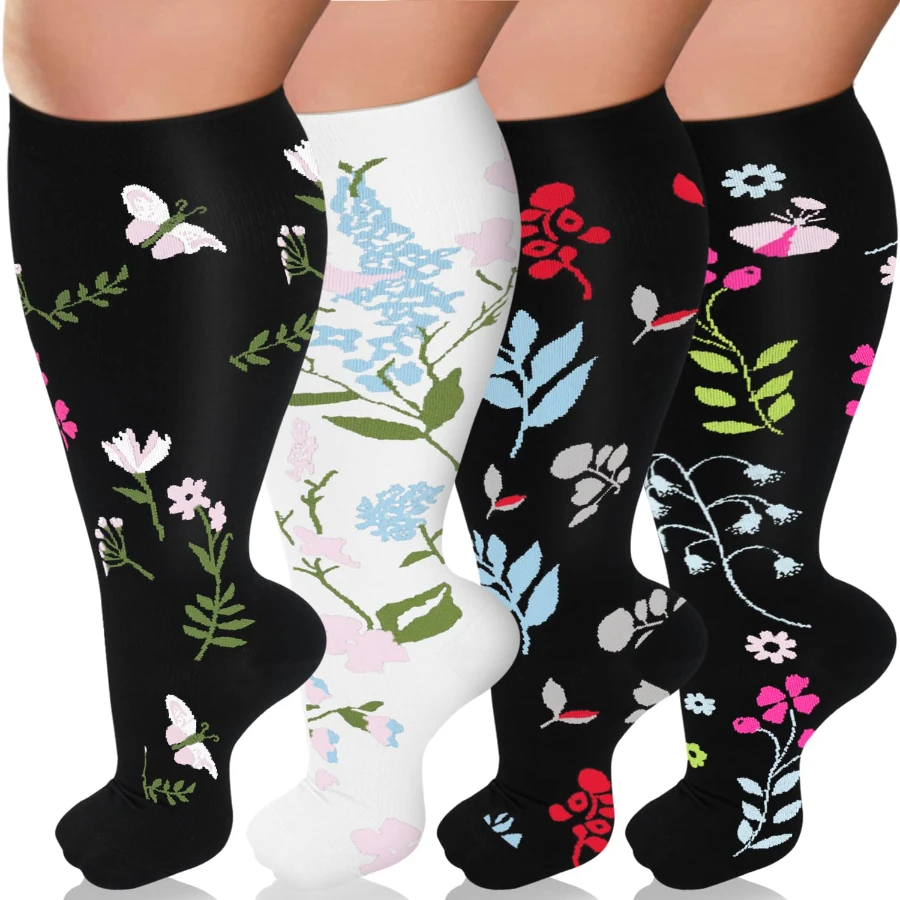 4 Pairs Plus Size Compression Socks For Men And Women -  Support Knee-High Socks, Ideal for Running, Cycling, Travel, and Soccer