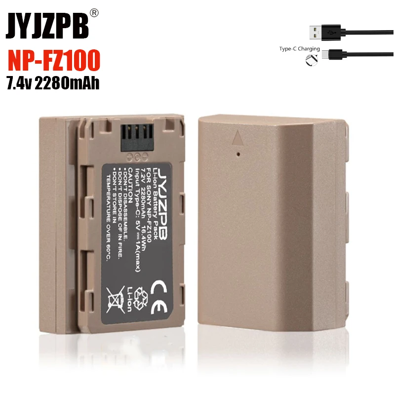 

2280mAh NP-FZ100 Replace A7III Rechargeable Battery with Type-C Input For Sony Alpha A7III A6600, Alpha A9 A7R3 Camera