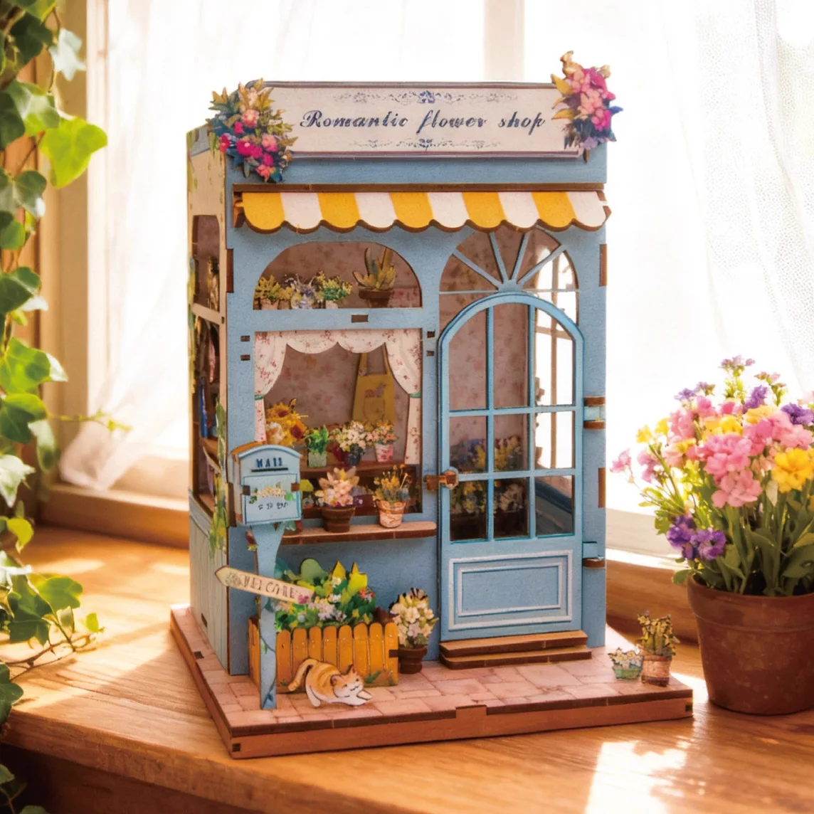 DIY Wooden Miniature Model Kit Romantic Flower Casa Blue Room 3D Puzzle Doll Houses With Furniture for Friends Birthday Gifts