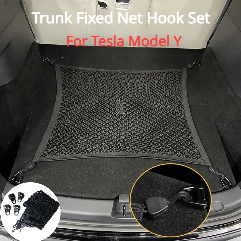 

For Tesla Model Y Rear Cargo Fixed Net Trunk Luggage Storage Net Bag Hook Stowing Tidying Car Interior Modification Accessories