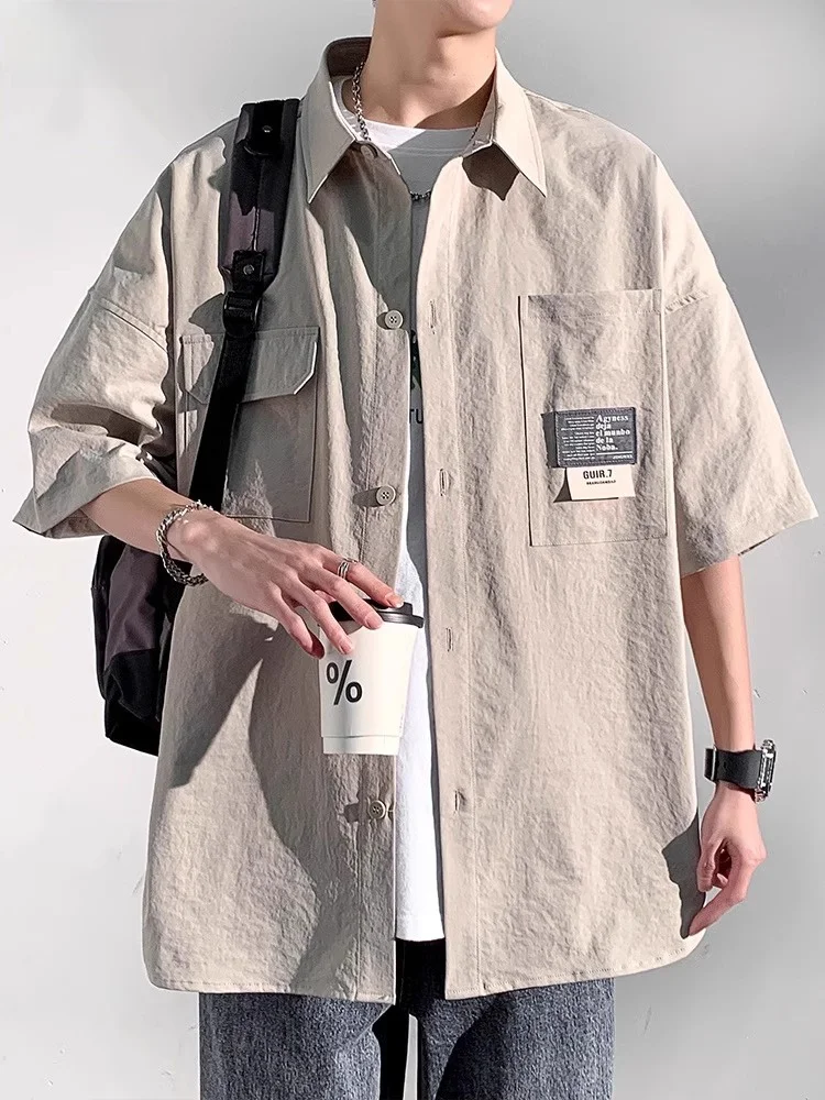 

Мужская летняя тонкая рубашка из ледяного шелка с охлаждающим эффектом, повседневная свободная рубашка из полиэфирного волокна, дизайн для работы и отдыха