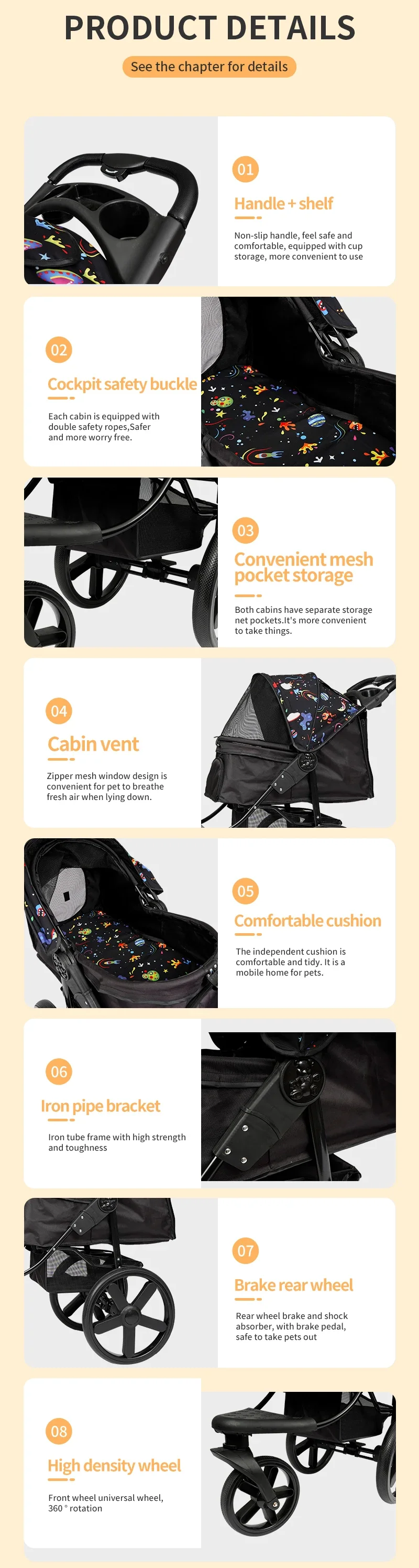 STLFWholesale Cochecito para mascotas de tela Oxford plegable de 3 ruedas, cómodo carrito portador para animales medios para perros y gatos, viaje al aire libre