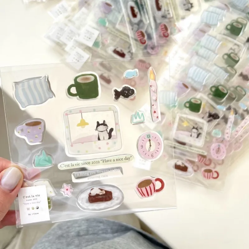 Lindo gato negro reloj pegatina serie estilo coreano Ins DIY decoración para funda de teléfono móvil Diy cámara de ordenador dispositivos electrónicos