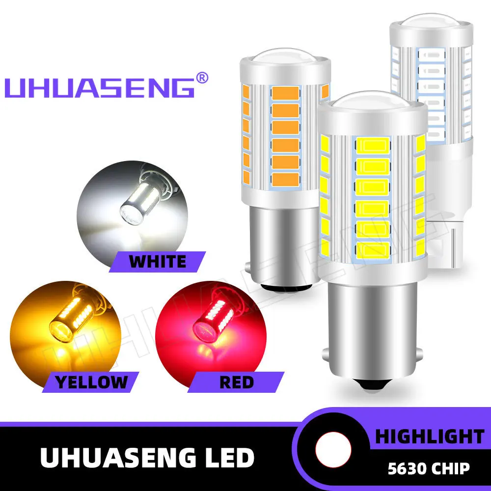 UHUASENG 2PCS R5W 1156 T20 P21W 1157 7440 7443 BA15S BAY15D R10W WY21W W21W P21/5W W21/5W Led Bulb Signal Lamp Car Parking Light