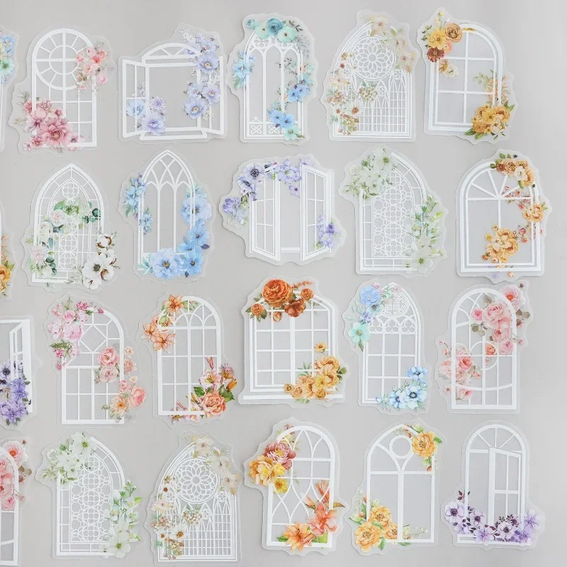 20Pieces Sticker Frame When Romance climbs on the windowsill Flower Handbook Stickers bag Supplies Scrapbook cut 129*91mm