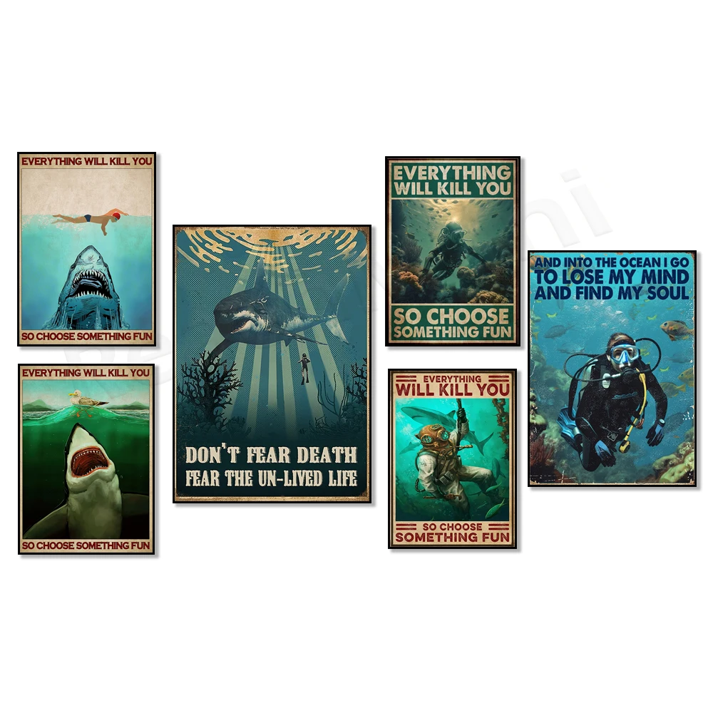 الغوص في المحيط أذهب أن أفق عقلي والعثور على ملصق روحي ، ملصق القرش ، ملصق الغوص ، هدية السباحة الحب