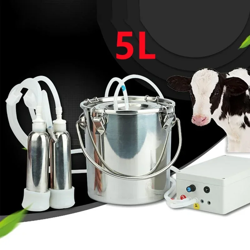 5L Stainless Steel Electric Milking Machine Bucket Pulsating Milking Machine for Farm Cows Cattle Goat Vacuum Pump Bucket Tool