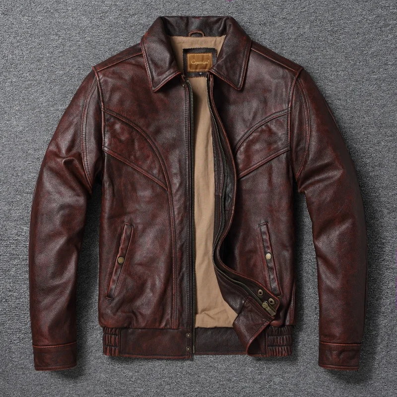 

2025 новые модные осенне-зимние пальто большого размера, мужские винтажные короткие кожаные куртки из воловьей кожи с лацканами