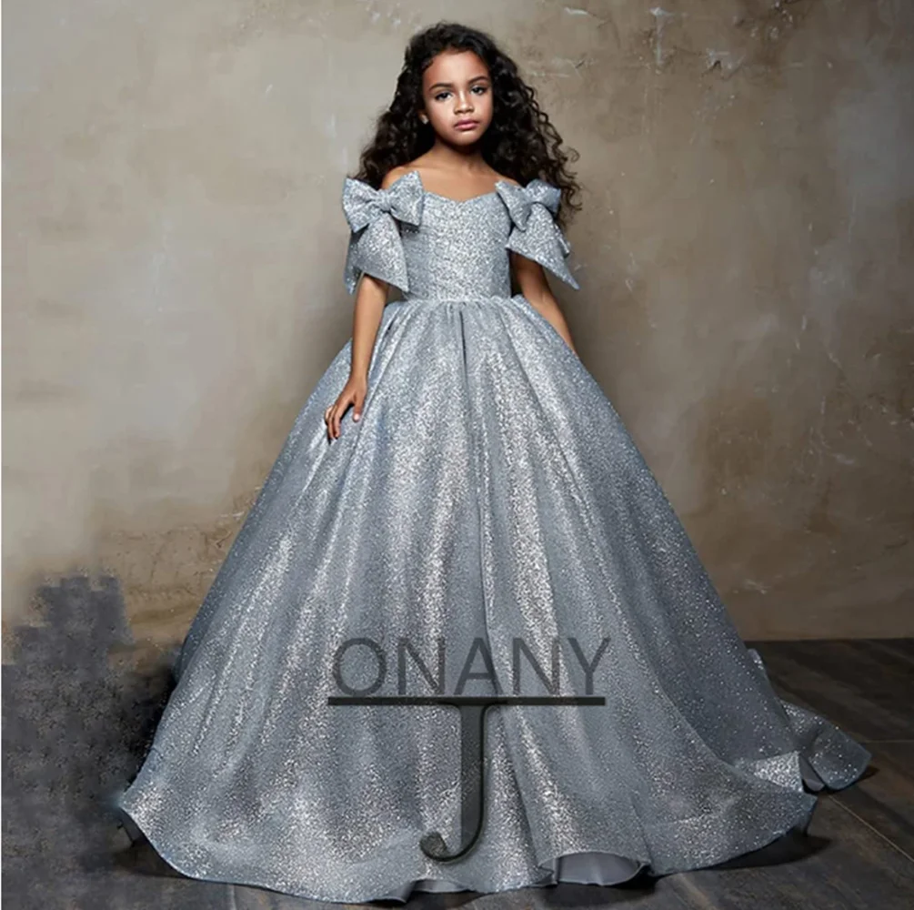 Flower Girls Dresses Bateau Neck Beaded Sash Lace Half Sleeves Pageant Gowns Long Floor Tulle Communion Dress