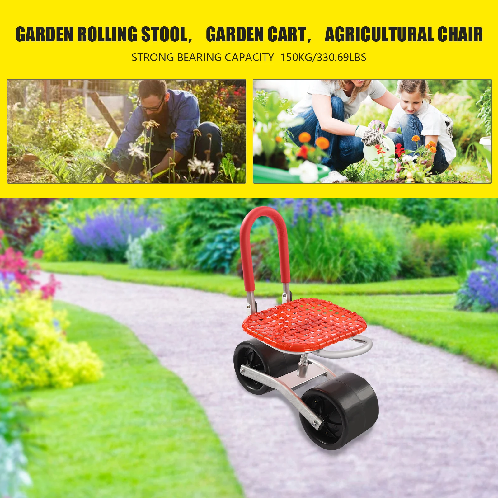 Garden Scooter Rolling Garden Cart Seat With Wheels 360 Swivel Seat Garden Stool