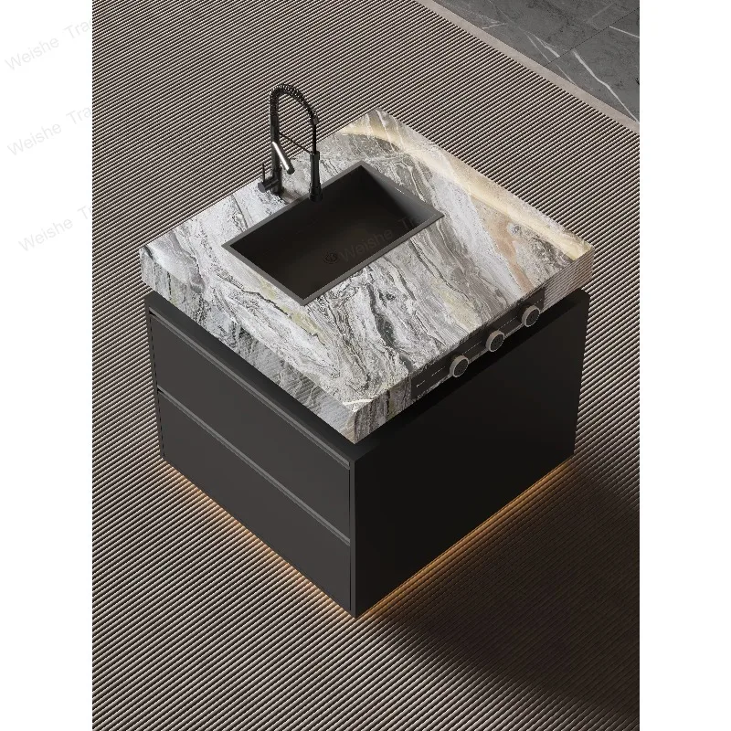 Italian light luxury minimalist island cabinet with sink, separate kitchen rock slab guide multi-functional storage cabinet