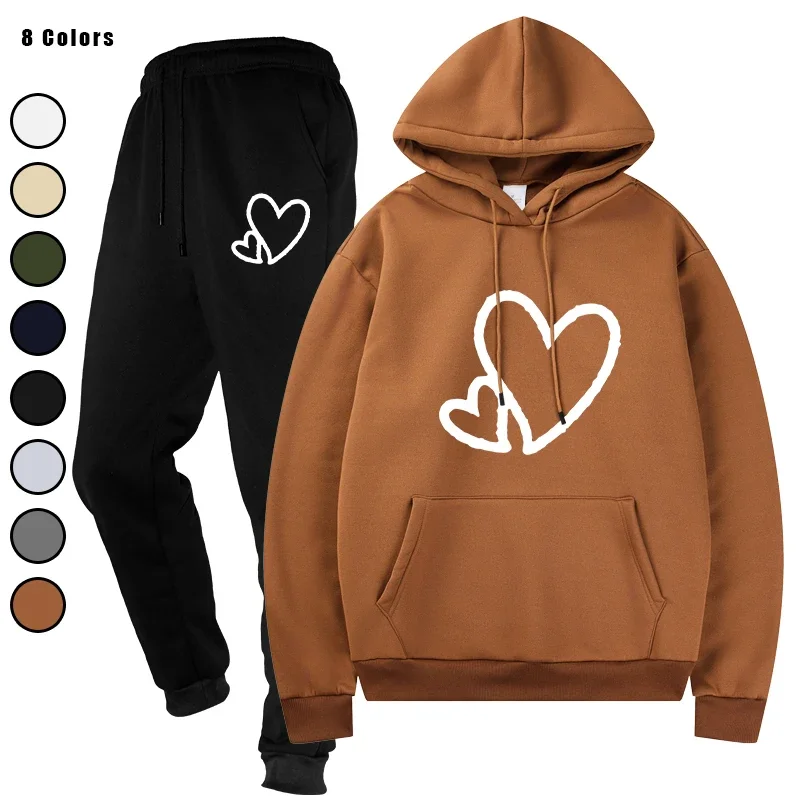 

Men Tracksuit 2 Pieces Sets Autumn Sportwear Drawstring Pants Male Hoodies Hooded Running Sportswear