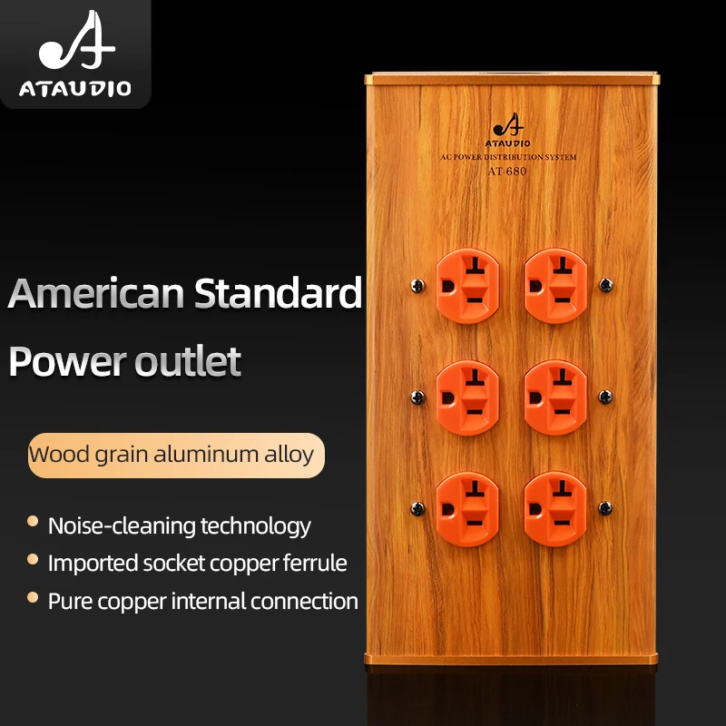 

Hifi Audio Power Socket Wood Grain Aluminum Alloy US Standard Version 6-bit PA Special Power Row Plug