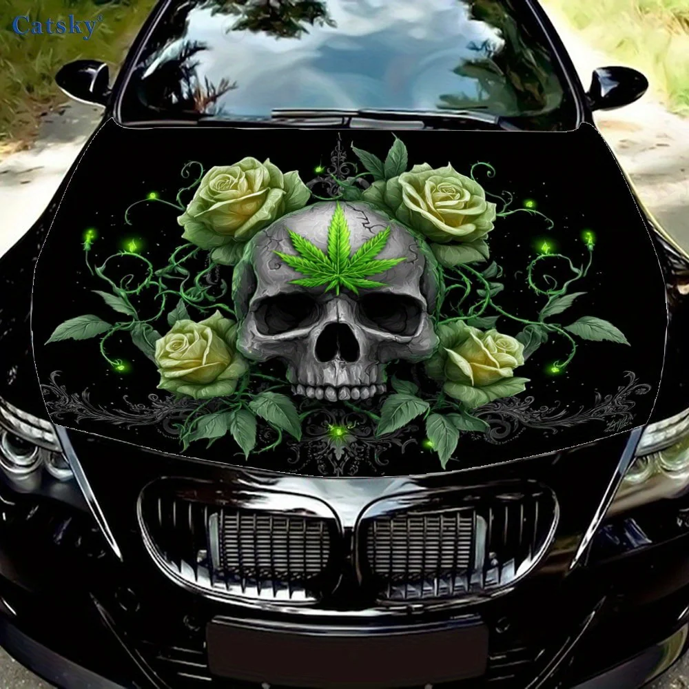 

Наклейки на капот автомобиля с узором темной розы и черепа, водонепроницаемые самоклеящиеся, устойчивые к царапинам, легко приклеиваемые, прочные автомобильные наклейки из ПВХ,