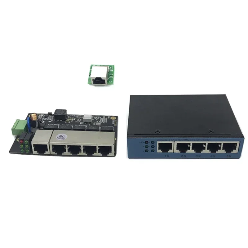 Unmanaged 5 พอร์ต 10/100M อุตสาหกรรม Ethernet Switch โมดูลบอร์ด PCBA OEM พอร์ตการตรวจจับอัตโนมัติบอร์ด PCBA เมนบอร์ด OEM