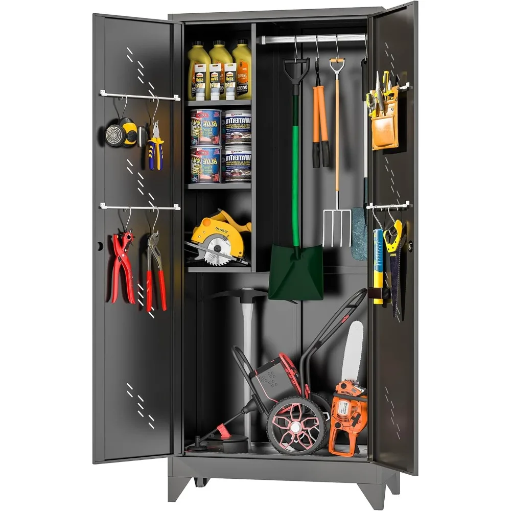 

75" Metal Storage Cabinet, Broom Closet, Garage Cabinets with Doors and Shelves, Locking Cabinet for Garage, Laundry, and Wareho