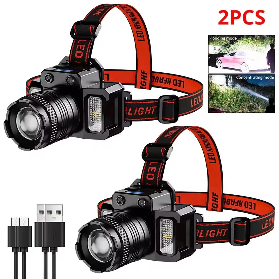 الذكية التعريفي الضوء الأبيض LED المصباح التكبير USB شحن الاستشعار LED كشافات في الهواء الطلق متعددة الوظائف رئيس الشعلة فانوس مصابيح #2