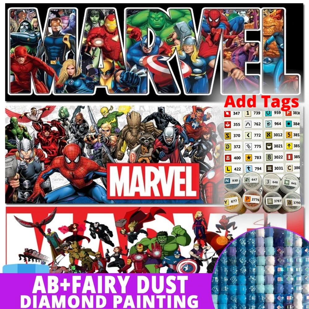 Fairy Dust AB Comes with DMC stickers Diamond Painting Gift 5D DIY Spider Man Text Superhero Cross Stitch Movie Character Mosaic