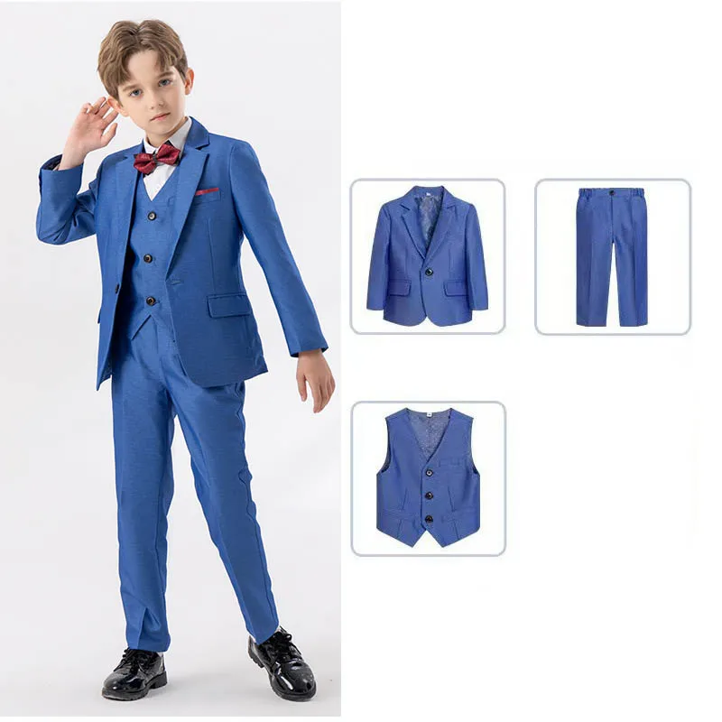 Clearance Stock Sale Boys Shiny 3Pieces/Set Jacket Vest Pants Photography Suit Kids Wedding Party Dress Children Formal Costume