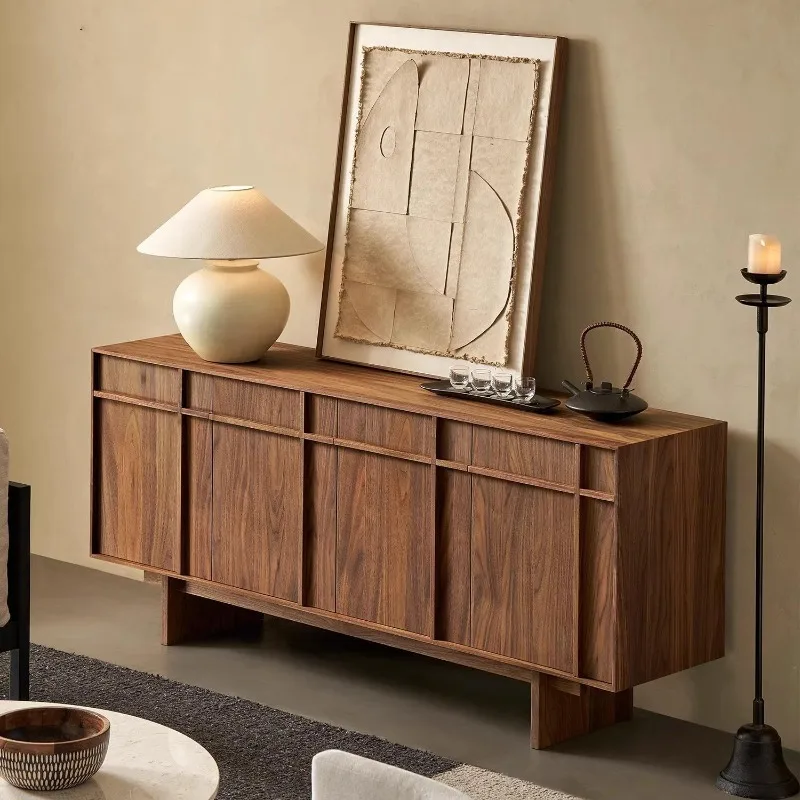 

Nordic retro dining side cabinet wabi wind bucket cabinet North American black walnut living room simple modern locker porch