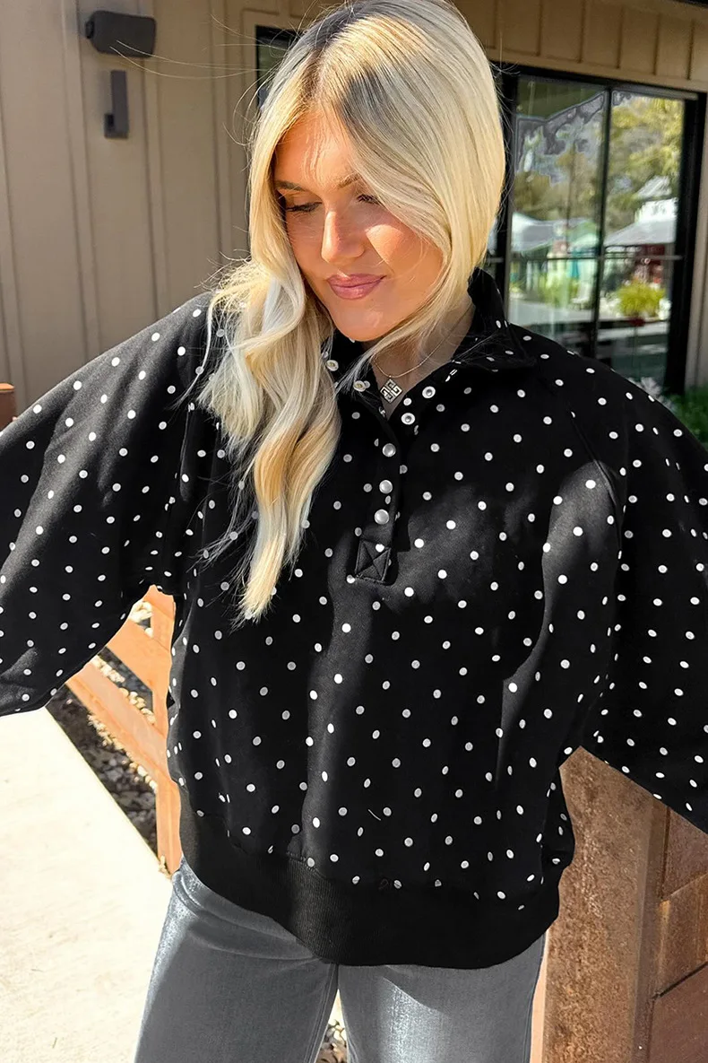Women Polka Dot Sweatshirt Half Zip Pullover Oversized Loose Fit Long Sleeve Casual Tops Autumn Winter Streetwear