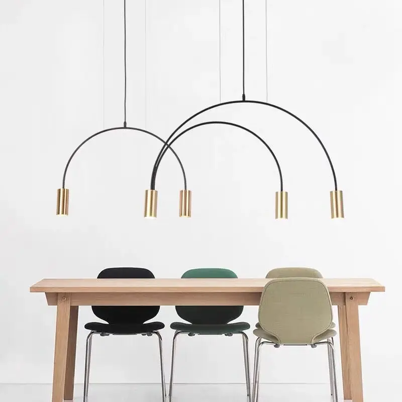 

Contracted Arch Pendant Lights Nordic LED Livingroom Dining Table Hang lamp Clothing Store Retro Iron Art Line Net Red Luminaire