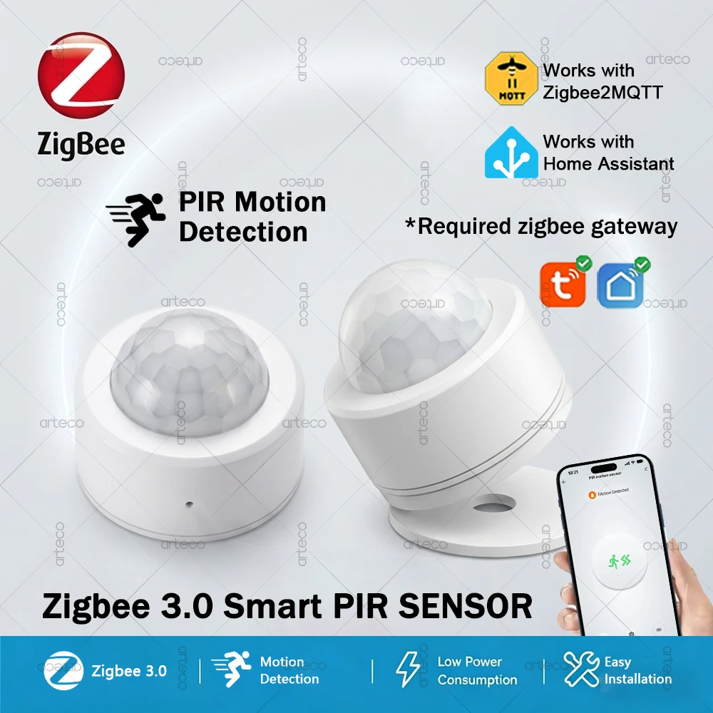 Zigbee 3.0 PIR Motion Sensor Human Body Infrared Detector Burglar Security Alarm Work With Zigbee2MQTT Home Assistant Automation