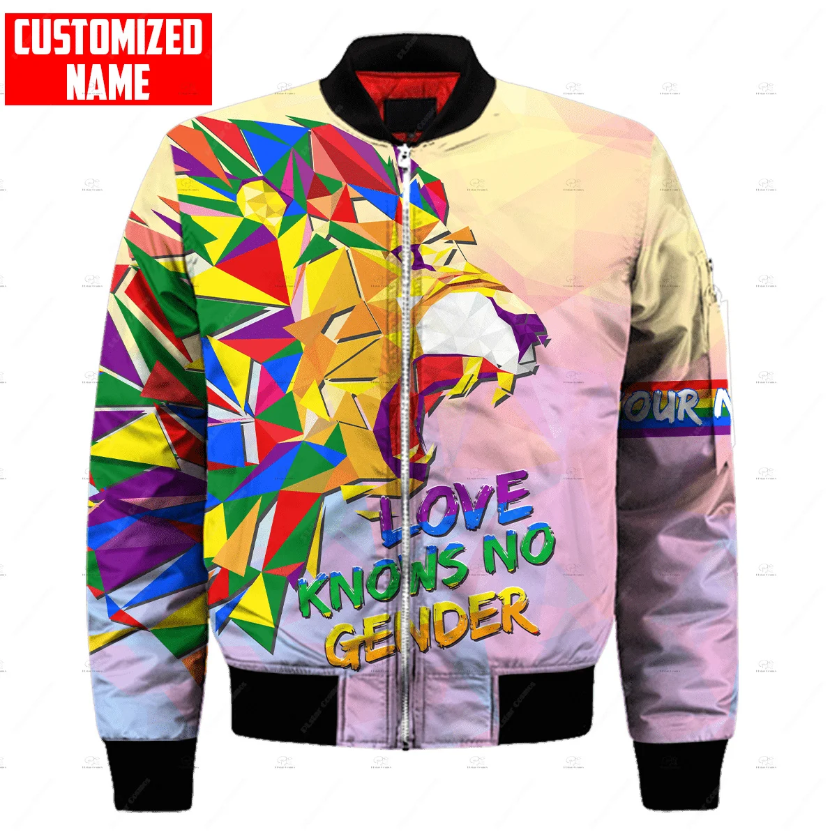 

Custom Name LGBT Gay Rainbow Animal Vintage Retro Colorful Tattoo 3DPrint Men/Women Overcoat Casual Windbreaker Bomber Jacket X3