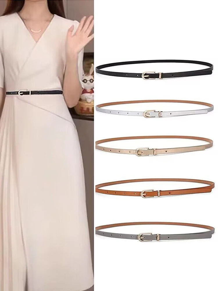 1PC Fashion Black White Gray Women Belts Thin Skinny Waistband Pin Buckle Adjustable Belt Summer Dress Jeans Strap Pu Belts