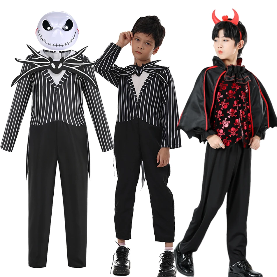 

2026 Boys Christmas EveScary Skeleton Jack Striped Halloween Cosplay Children Costume