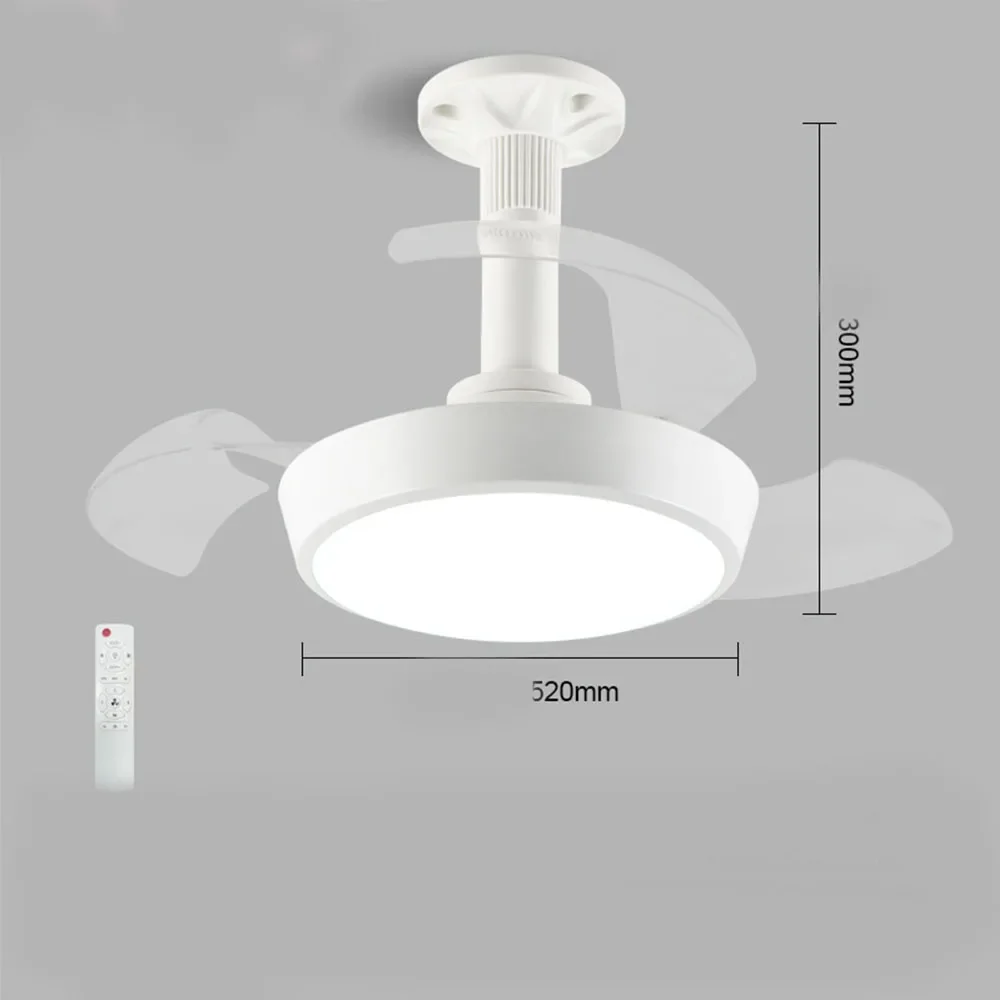 

48W Invisible Fan Light 52CM With Remote Control Room Lighting Silent Retractable Blade Fan Suitable For E27 Base