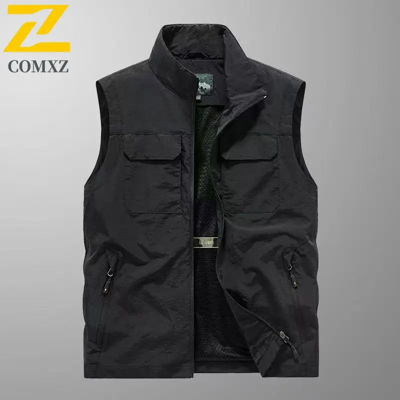 2025 New Retro Men's Vest Windproof Solid Sleeveless Jacket Waistcoat Motorcycle Ourdoor Breathable Biker Vests for Men Clothing