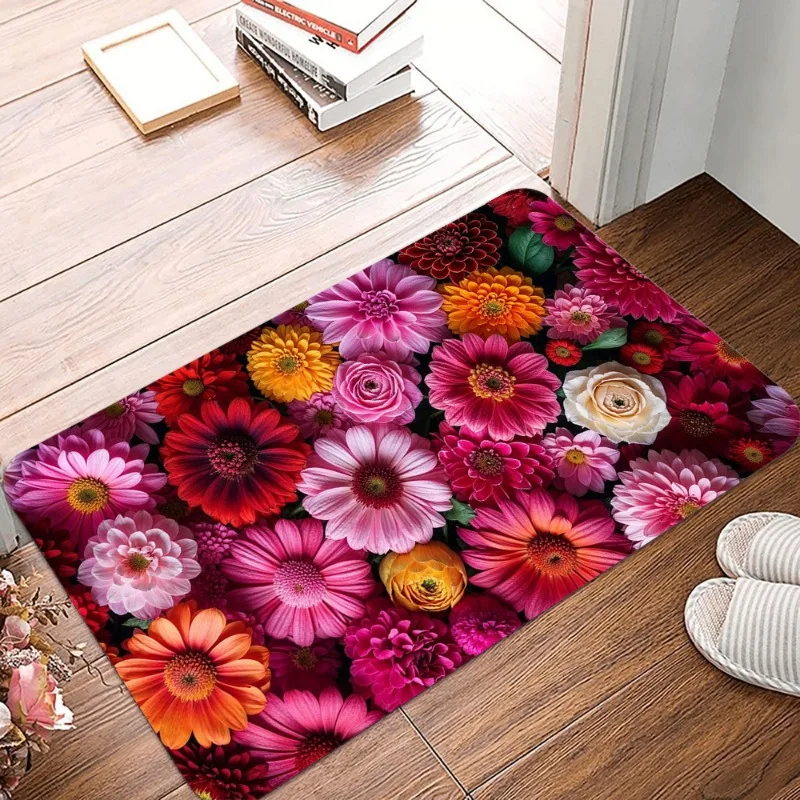 Beautiful Flowers Printing Non-Slip Small Rug Waterproof Easy Clean Floor Mat for Indoor Outdoor Use Durable Home Decor Fashion 2