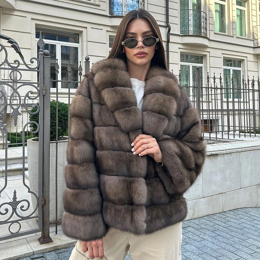 

Women Fox Fur Jackets Real Fox Fur Coat 2024 New Style Winter Warm Womens Fur Coats With Turndown Collar Best Selling