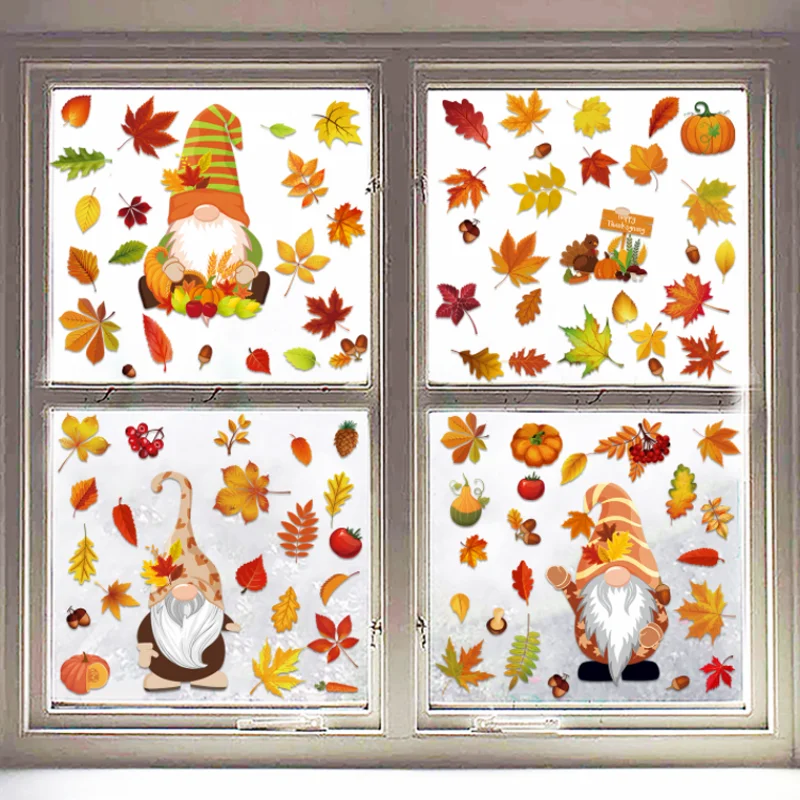 Thanksgiving Maple Leaf Dwarf Static Sticker DIY Car Scrapbook Mobile Phone Window Glass Refrigerator Stickers Decor Stationery
