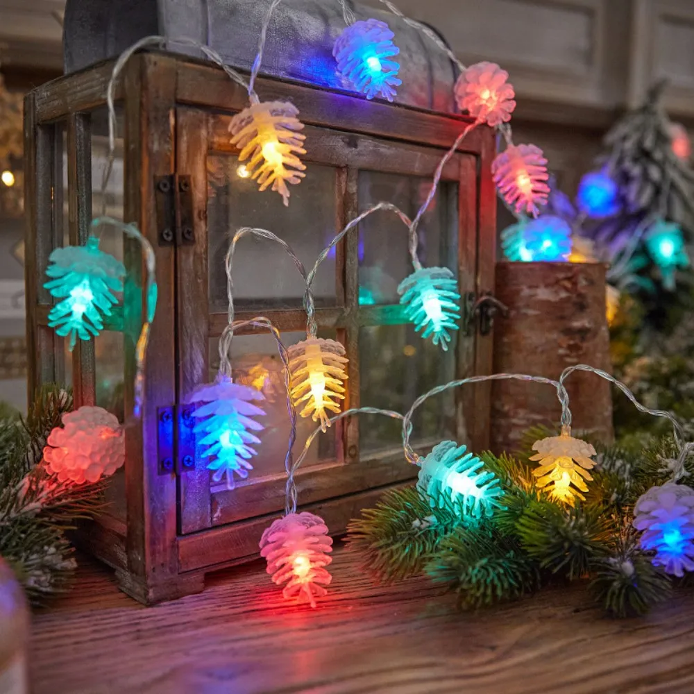 1PC 10/20LED Pine Cone LED String Lights, Battery Powered Fairy Lights for Xmas Tree, Indoor Home, Fireplace Holiday Party Decor