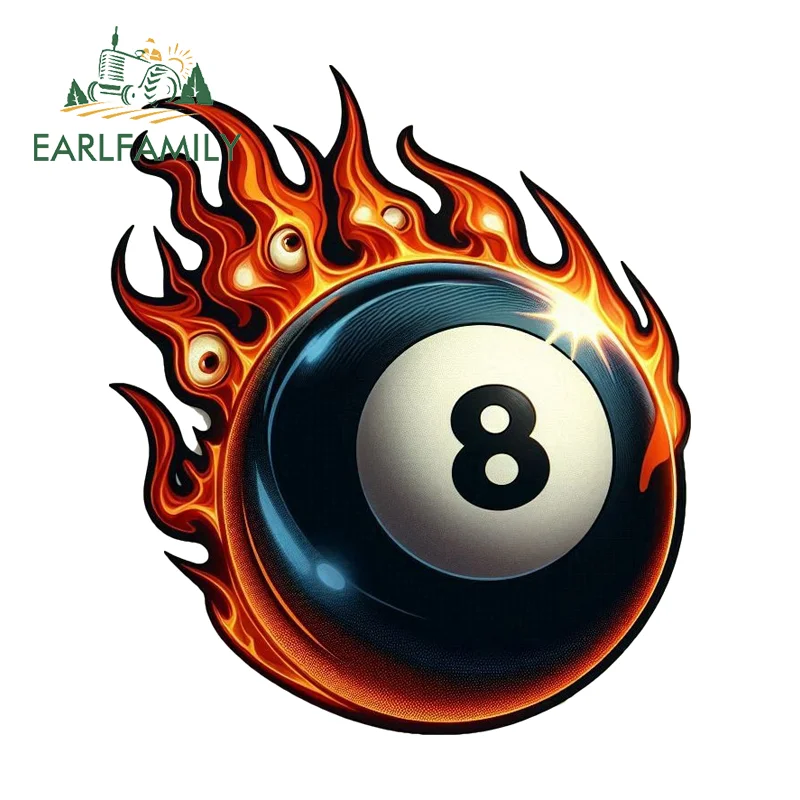

EARLFAMILY Billiards No. 8 With Fire Car Stickers Laptop Caravan Racing Drifting Decal Surfboard Graffiti Anime Car Accessories