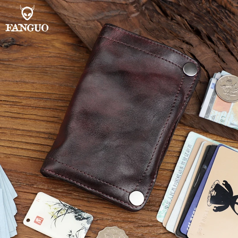 

Original Leather Wrinkle Wallet Brand 100% Cow Leather Vertical Mens Wallets Vintage Money Clips Luxury Men Short Billfold Purse