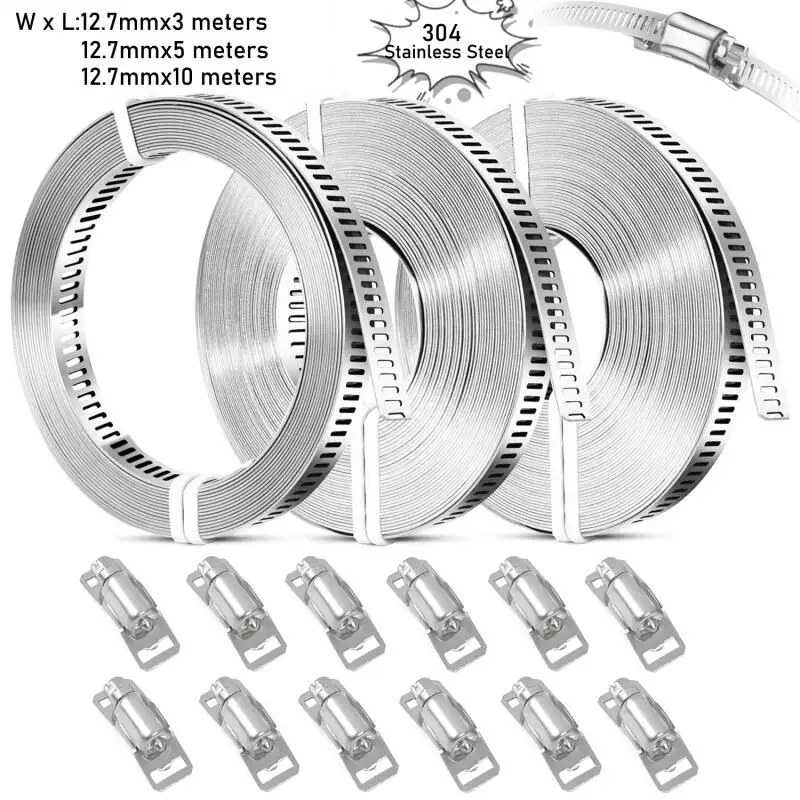 Stainles Steel Hose Clamp 3-10meters Adjustable Worm Drive Clamp 8-12pcs for Automotive Pipe Fuel Water Line Fixing Accessories