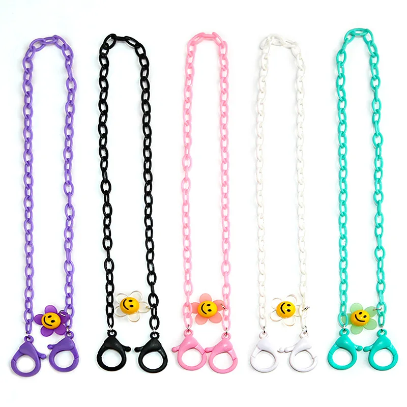 Fashion Glasses Chain For Kid Anti-lost Flower Smile Face Charm Sunglass Reading Glasses Lanyard Holder Mask Strap Hang on Neck