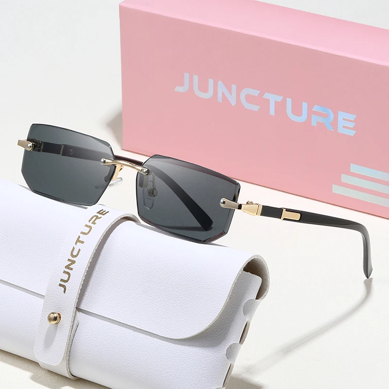 JUNCTURE Hohe Qualität Randlose Sonnenbrille Frauen Männer Platz Mode Marke Sonnenbrille Strand Reise Männlich Weiblich Gläser UV400 Gafas
