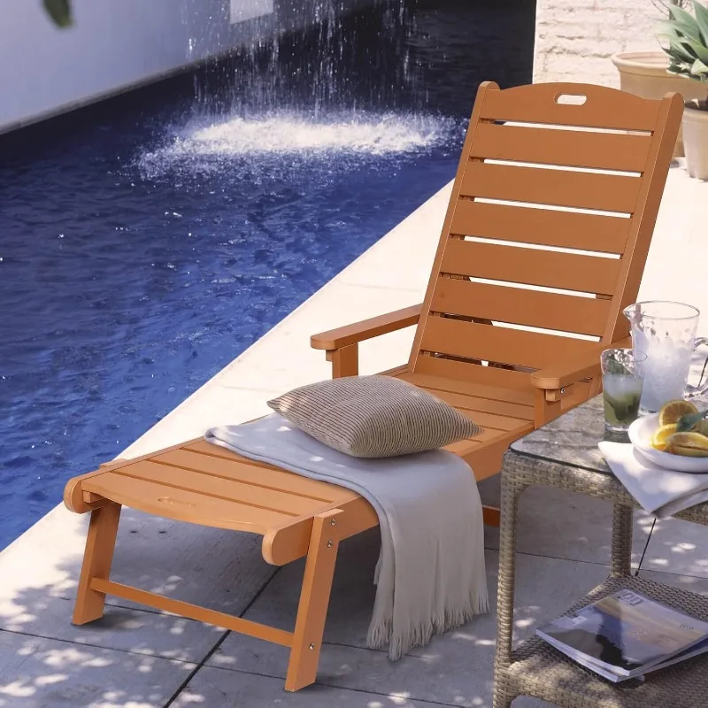 

Lounge Chair, Chaise Lounge with 5-Level Adjustable Backrest and Pulley, Easy to Move, Supports Up to 350 lbs