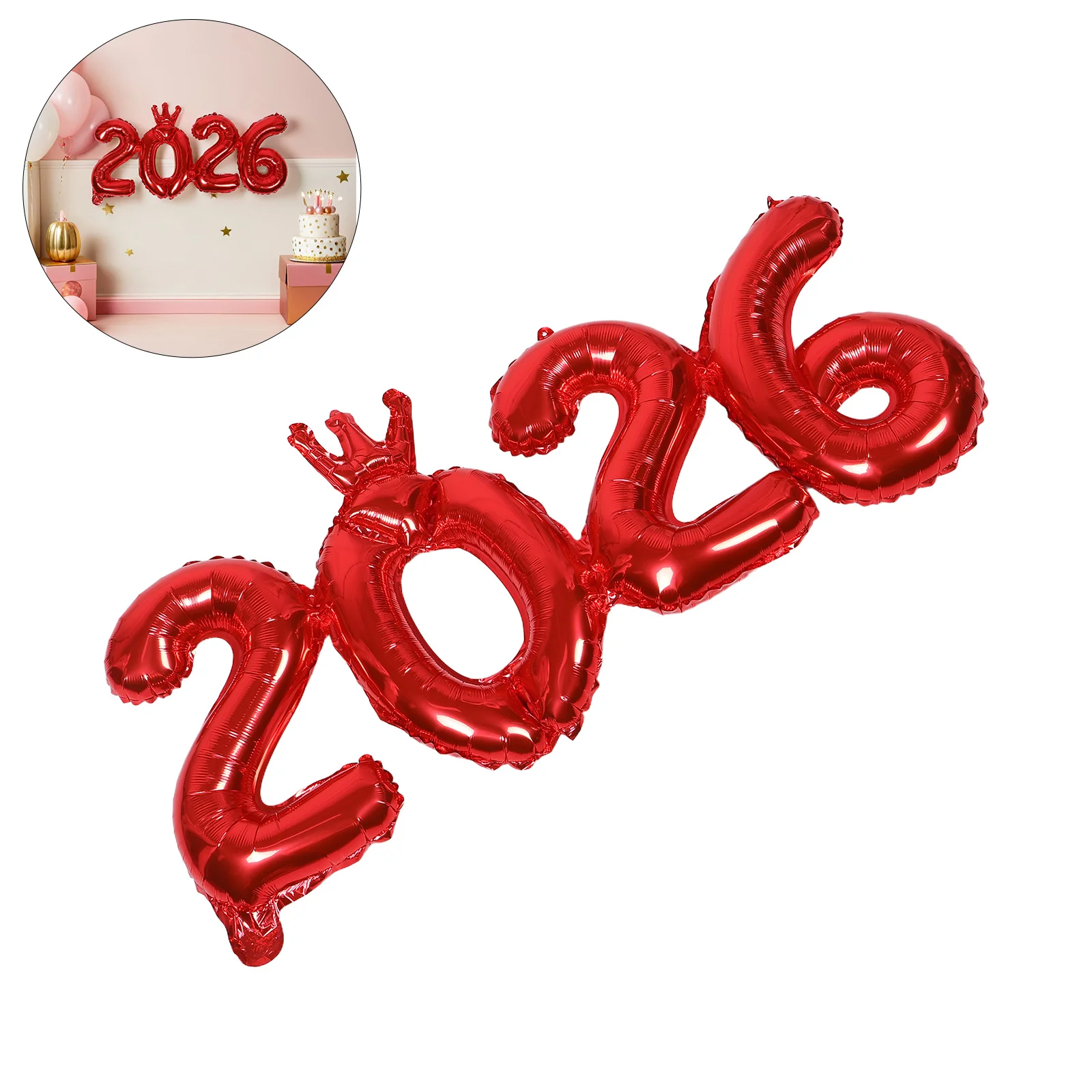 

6Pcs New Year Number Balloons Red 33.8x15.3inch Festival Graduation Foil Balloon Kit New Years Eve Photo Booth Props Party
