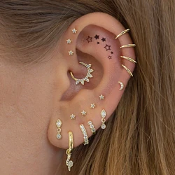 Helix Conch Piercing Snake Earrings for Women Silver Color Moon Star Daith Tragus Cartilage Ear Hoop Septum Rook Fashion Jewelry