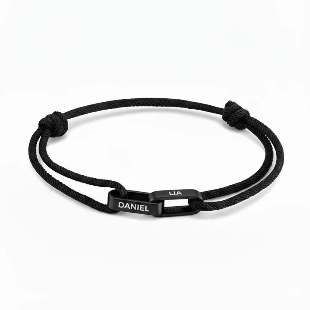 New Custom Couple Bracelet with 2 Engraved Names  Adjustable Rope Friendship Bracelet for Him & Her Minimalist Matching Jewelry